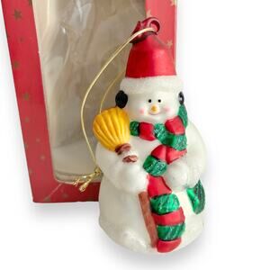 Vtg Snowman Ornament Hand Blown Glass Christmas 3D Montgomery Ward w/ Box